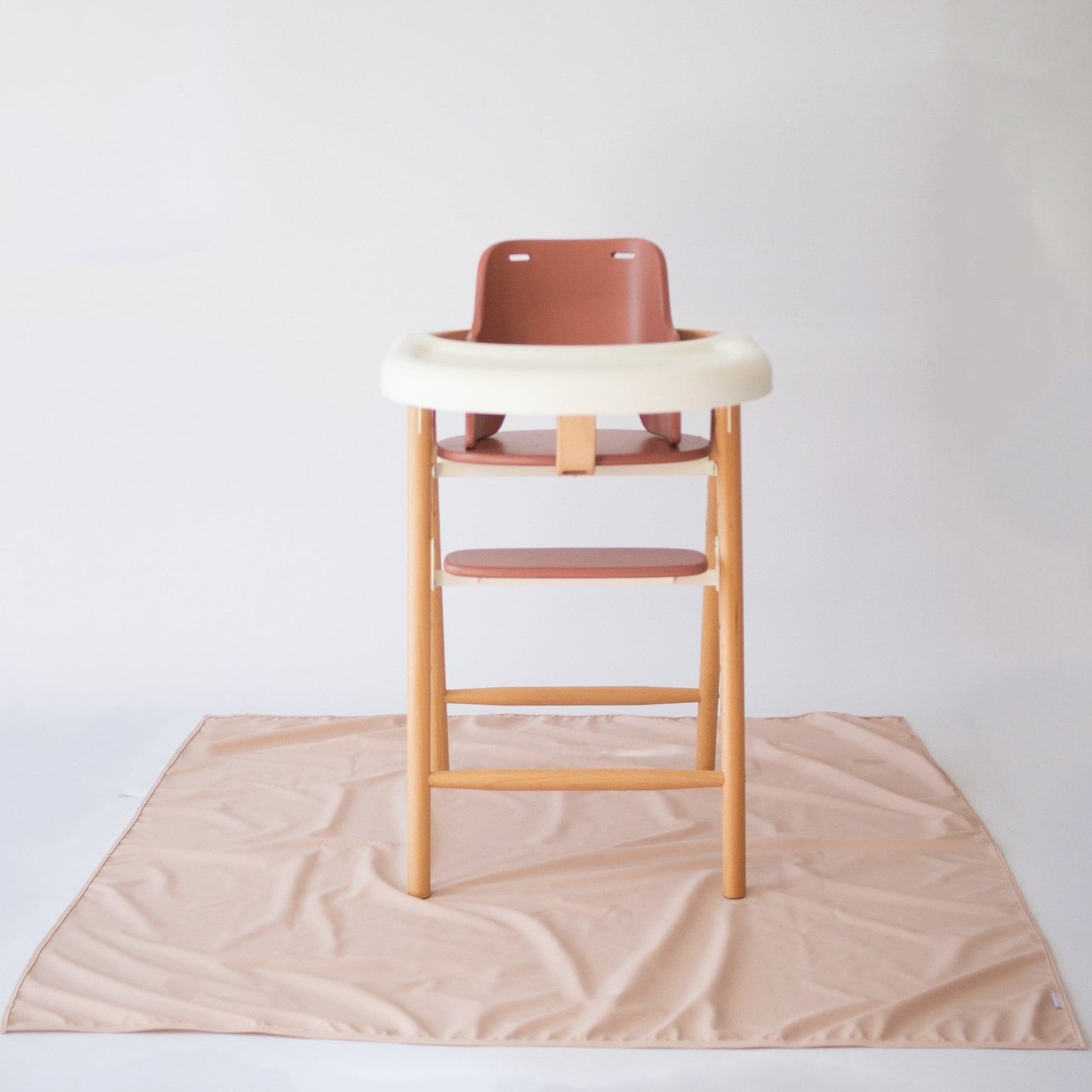 Ellie Bub Dusty Pink Messy Mat with High Chair on White Background